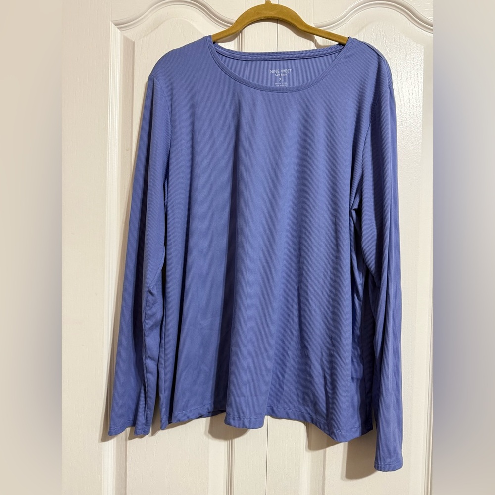 Nine West Soft Spun Ribbed Top in Light Blue Size XL